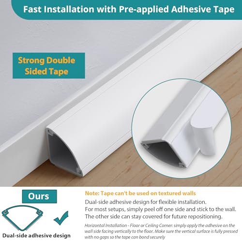 Image of Corner Cable Concealer, 136-inch Cord Cover, Large Capacity Paintable Cable Management Channel for Floor, Ceiling, Wall - 8 X L 17in