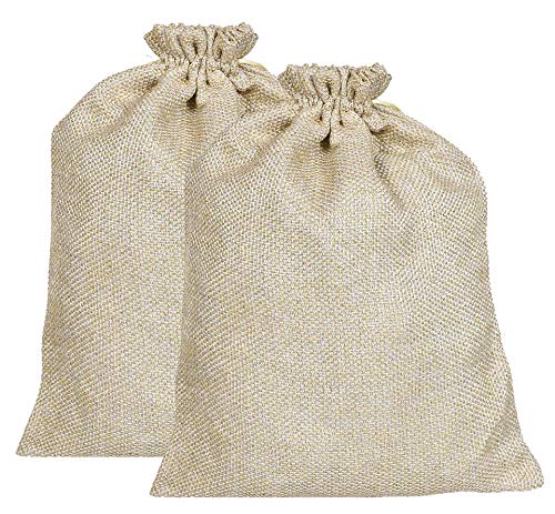 Image of Kuber Industries Jute Large Size Potli Gift Bags Wedding Hessian Jute Large Size Bags Linen Jewelry Pouches with Drawstring for Birthday, Party, Wedding Favors-Pack of 2 (Gold)