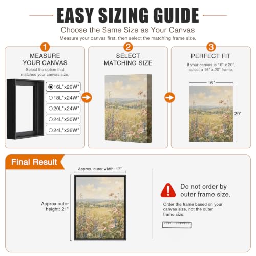 Image of Texas Art 24x24 Canvas Floater Frame, 1.25 inch Deep Wood Grain Texture Floating Picture Frame for Gallery Wrapped Canvas, black Modern Wall Decor for Home & Office, Fathers Gifts