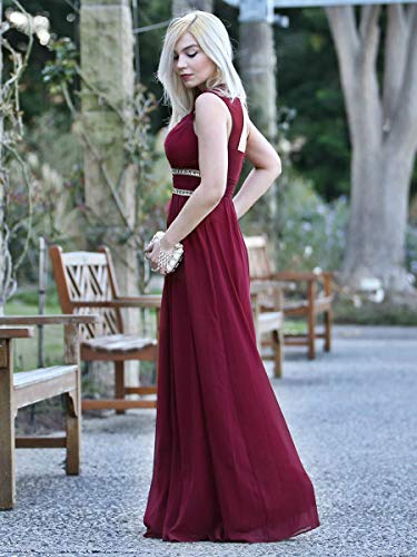 Ever-Pretty Womens Long Sleeveless V-Neck Simple Elegant Prom Dress 14 US Burgundy