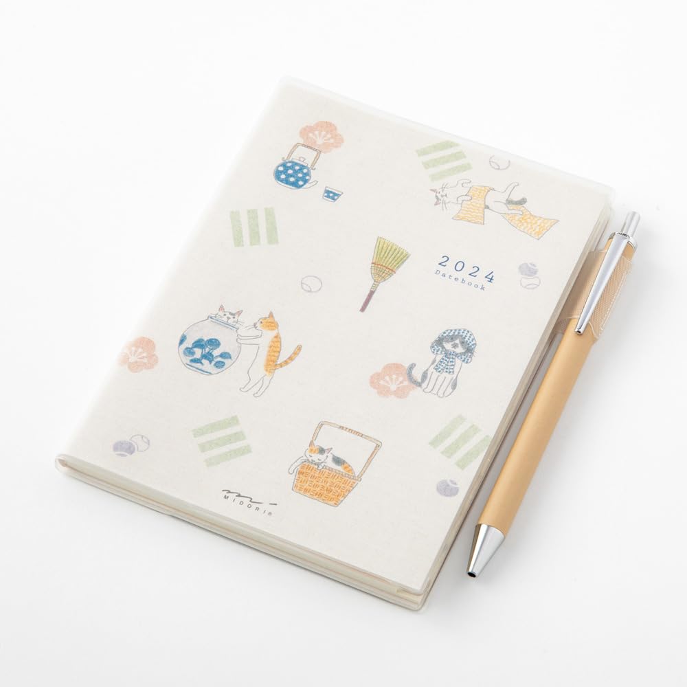 Amazon.co.jp: Midori Pocket Diary 2024 A6 Weekly Cat Pattern