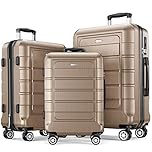 SHOWKOO Full PC Hardshell Luggage Sets Expandable Durable Suitcase Double Wheels TSA Lock 3pcs, Champagne
