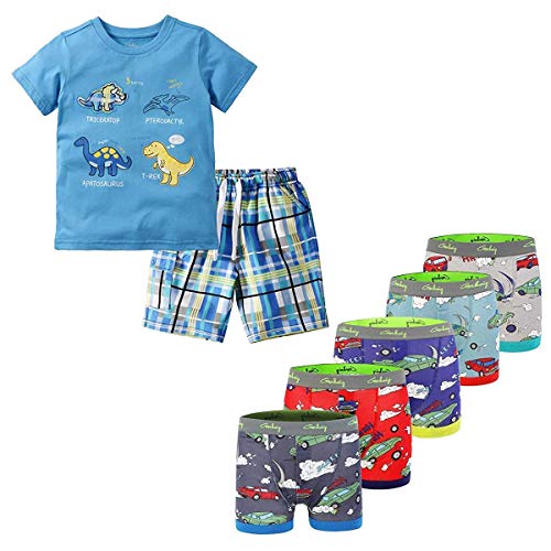Gorboig Toddler Boy Clothes 3T Summer Outfits Short Sleeve Dinosaur Clothing Set T-Shirt&Shorts & Underwear