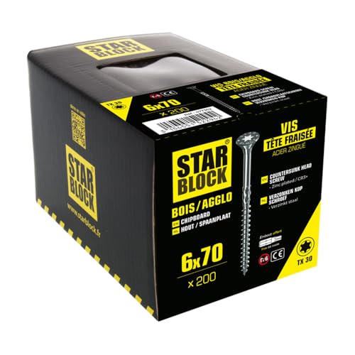 Starblock - Wood/chipboard screws, 6x70, Countersunk head, Torx imprint, Zinc steel, Partial thread, Box of 200 - Image 2