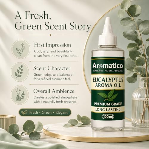 Image of AROMATICO Pure Eucalyptus Aroma Diffuser Oil with Long-Lasting Fragrance for Homes, Offices & Showrooms | Ideal for Diffusers, Reed Diffusers, Air-Purifiers & Candles 100 ml