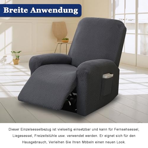 CAAGGMM 4-Teilig All-Inclusive Sesselbezug, Stretch Relaxsessel Bezüge, Recliner Sofabezug, Stretch Sessel Überzug mit Taschen, Freizeitstuhlbezug, für Fernsehsessel Liege Sessel(Dunkelgrau) – Bild 7