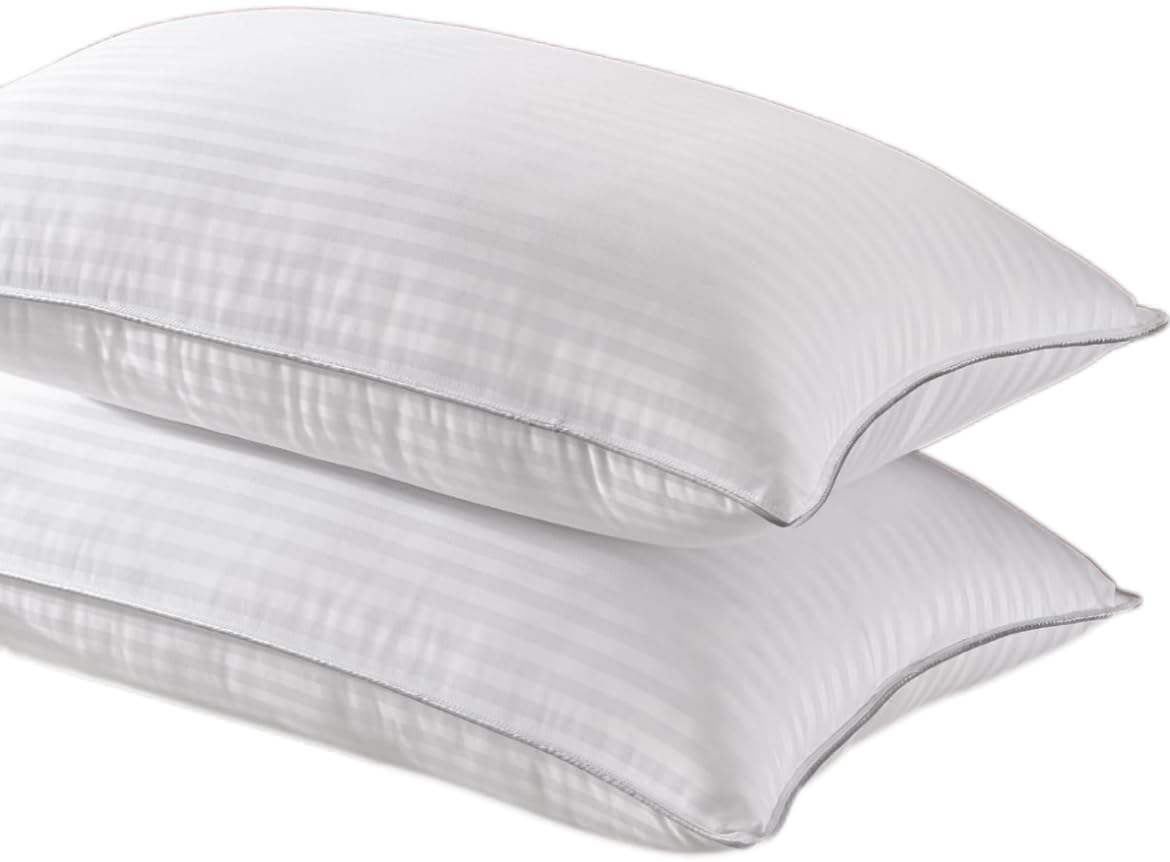 QUBA LINEN Bed Pillows Queen Size: Hotel Quality Set of 2 - Down Alternative Microfiber Filled for Back, Stomach, Side Sleepers Machine Washable, Fluffy and Supportive (White, Queen (Pack of 2))