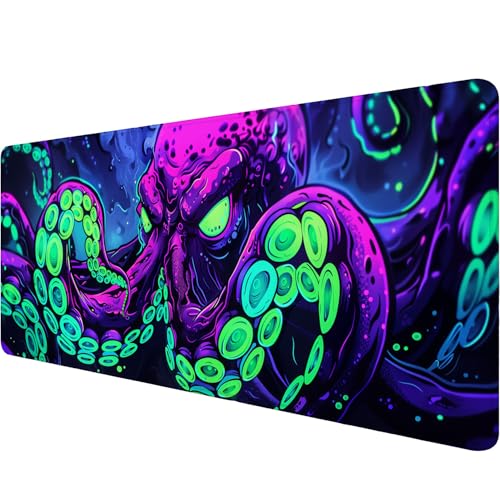Octopus Desk Mat Gaming Mouse Pad Neon Cthulhu Monster Cool...