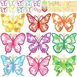 Spring Crafts DIY Kit: 40-Piece Bulk Set. Includes 40 pre-cut butterfly frames (9 designs), 1000pcs colorful tissue paper squares, 9sheets adhesive sheets and 2 rolls orange hanging ribbons. Everything needed for group crafting for craft parties, cre...