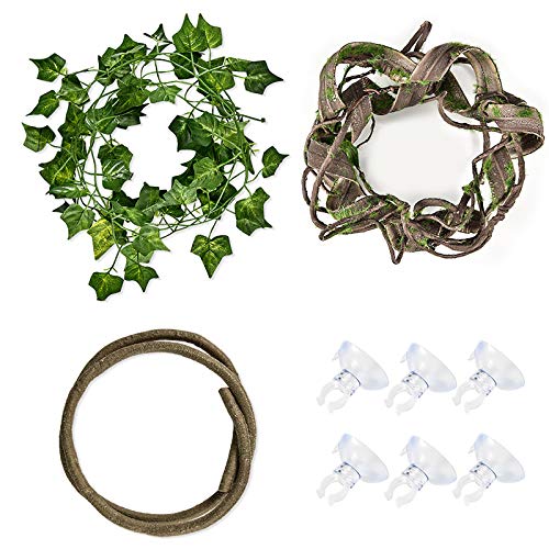 WEKAMOS 3er Set Künstliche Hängepflanzen Für Terrarium - Biegsame Reptilien-Dekoration Für Geckos & Schlangen