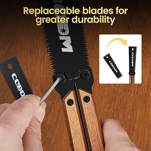 Japansäge Klappbar, GBOOM Zugsäge mit Austauschbaren Sägeblättern, Japansäge Handsäge aus SK5-Legierung mit Beidseitig Unterschiedlicher Verzahnung für Holz PVC Äste Kunststoff
