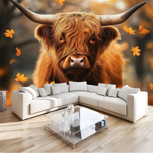 Papier Peint Panoramique Bovins Highlands 350X256Cm Poster Geant Mural 3D Automne