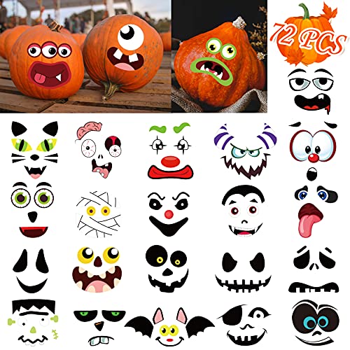 72 Expressions Pumpkin Decorating Craft Stickers - Make Your Own Jack-O-Lantern Face Decals Halloween Party Decorations