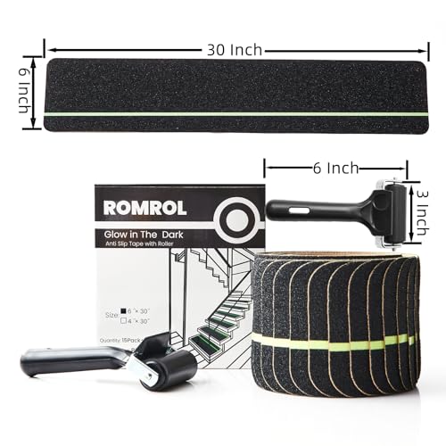 Romrol FHD15-1 15-Pack Anti Slip Tape 6"×30", Indoor & Outdoor Stair Treads Non Slip, Glow In Dark Non Skid Tape/Stair Grips Tape With Roller - Heavy Duty Traction Adhesive For Steps, Staircase thumb #5