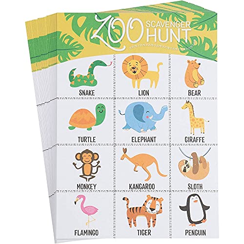 Juvale Safari Animal Zoo Scavenger Hunt Game (5 x 7 Inches, 50-Pack)