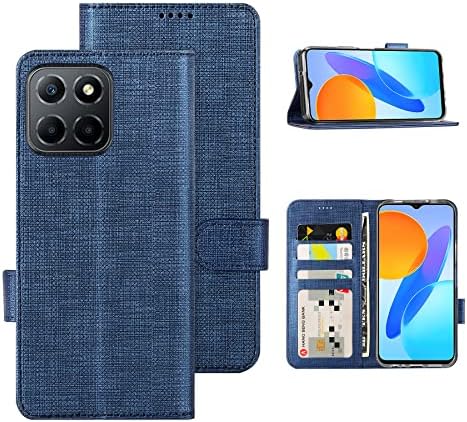 Foluu for Honor X6/Honor X8 5G Case [Not fit X8 4G], Wallet Case Card Holster Canvas Flip/Folio Soft TPU Bumper Kickstand Ultra Slim Strong Magnetic Closure for Honor X8 5G (6.5 Inch) 2022 (Blue)