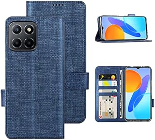 Foluu for Honor X6/Honor X8 5G Case [Not fit X8 4G], Wallet Case Card Holster Canvas Flip/Folio Soft TPU Bumper Kickstand Ultra Slim Strong Magnetic Closure for Honor X8 5G (6.5 Inch) 2022 (Blue)