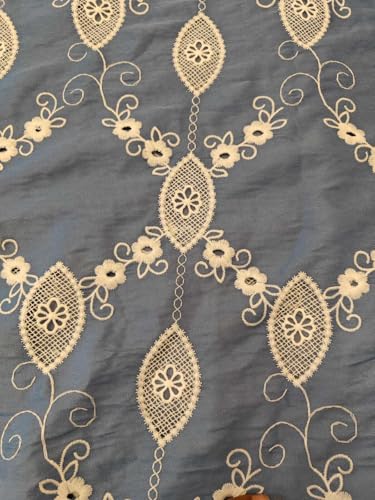 Tissu denim 100% coton de haute qualité brodé de fleurs blanches élégantes - 2