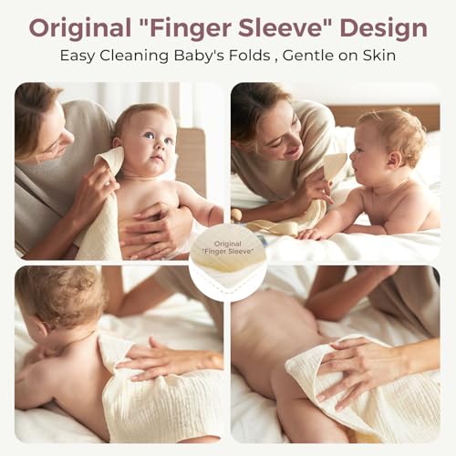 Image of Momcozy Baby Washcloths - 4 Layer Design| Medium Thickness| Soft & Absorbent| Premium Cotton for Newborns' Skin-Great for Bathing, Wiping & on-the-go Use, Shower Gift and Essential(5 Pack, 10x10 inch)