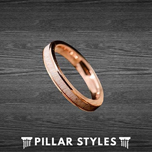 18K Rose Gold Ring Deer Antler Wedding Bands for Men and Women 4mm Tungsten Rings with Antler Inlay Stag Couples Set Thin Rustic Anniversary Gifts for Him