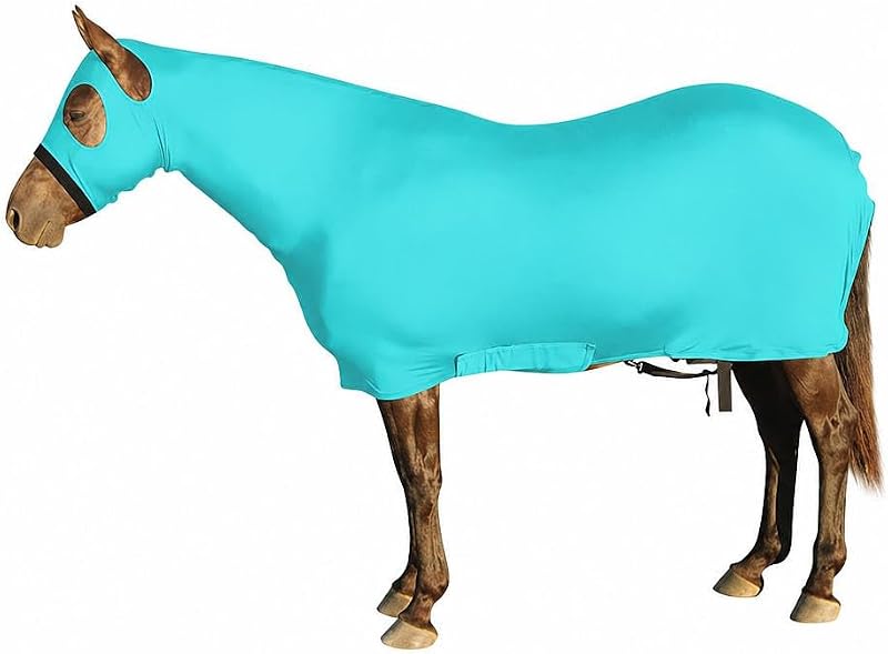 Capa para Cavalo de Corpo Inteiro Sleazy Sleepwear em Tecido Stretch com Zíper, Alças para as Pernas e Costas Reforçadas, Teal, Medium