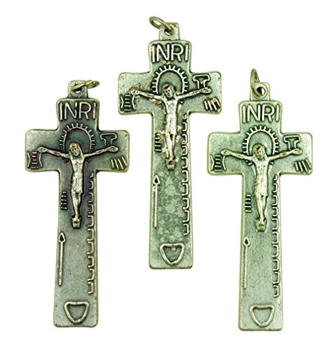Lot of 3 Silver Tone Cross 2 Inch Penal Crucifix Pendant for Irish Rosary