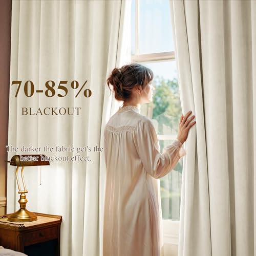 Image of Ivory White Velvet Curtains for Nursery Back Tab, W52 x L94, 2 Pcs | Cream Elegant Decor, Back tab Drapes, Light Filtering, Noise Reduction, Privacy for Cafe Store, Classroom, Dining Room