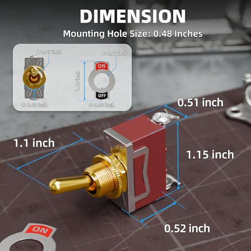 Image of DaierTek Toggle Switch 12V with Gold Handle SPST 12 Volt 30A Heavy Duty On /Off DC Automotive Industrial Car Rocker Toggle Switch