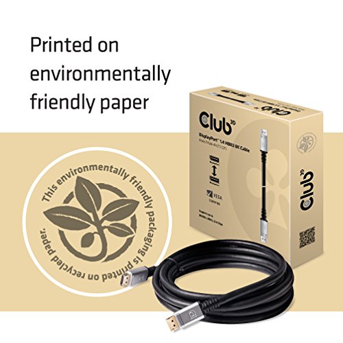 Club3D Cac-1069 Displayport To Displayport 1.4/Hbr3 Cable Dp 1.4 8K 60Hz 4M/13.12', 24Awg Black, Vesa Certified #TOP3