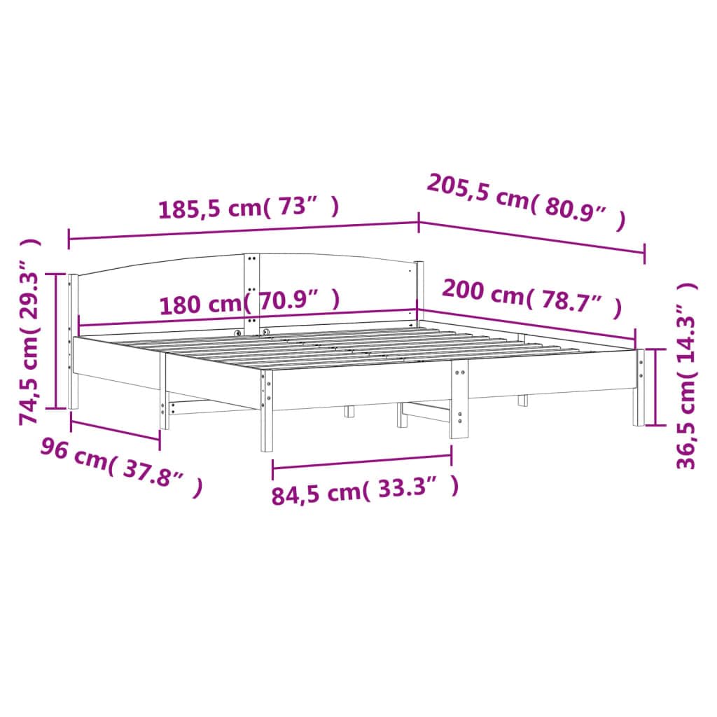 Cama de madera de pino maciza, 180 x 200 cm, sin colchón, cabecero de cama, respaldo, latas de madera contrachapada, resistente, diseño moderno para dormitorio y dormitorio de invitados