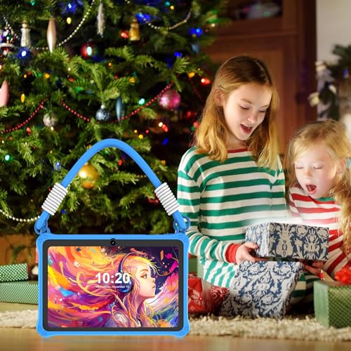 Image of PRITOM 7 inch Kids Tablet with Lanyard, 32GB Toddler Tablet Android 13 with WiFi, Dual Camera, Education, Games, Kids Software Pre-Installed, Parental Control, Blue