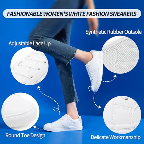 kufeiti White PU Leather Sneakers for Women Low Top Lace Up Tennis Shoes Women's Fashion Casual Shoes Sneakers3