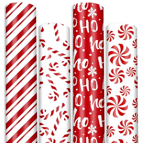 JarThenaAMCS Christmas Wrapping Paper -Mini Roll- 17 In x 16.4 Ft Red White Candy Cane Stripe Gift Wrap Paper for DIY Crafts Xmas Party Supplies