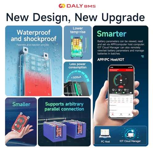 DALY Smart BMS 4S-24S 12V-72V 40A-500A with Bluetooth Module Battery Protection Board for LiFePO4 Battery Pack (LifePO4 4S 12V 40A+BT Module)3