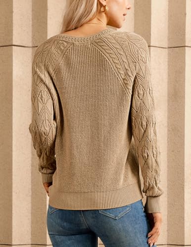 Image of GRACE KARIN V Neck Sweater for Women Crochet Pullover Sweater Tops Cable Knit Sleeve Sweaters Spring Summer Fashion 2025