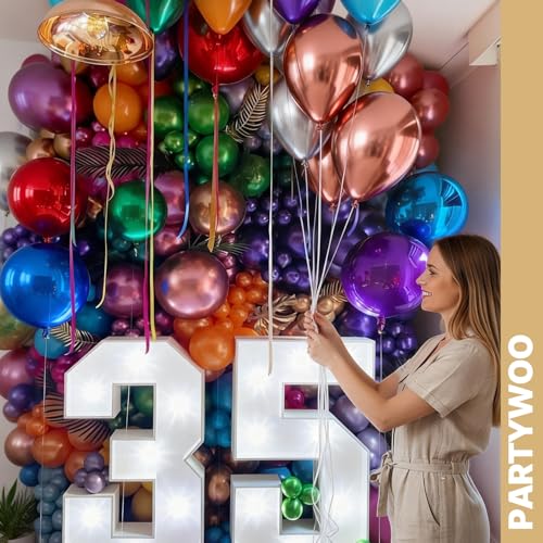 Image of PartyWoo Metallic Balloons 66pcs 12 Inch Metallic Blue Silver Gold Purple Pink Green Rose Gold Latex Balloons for Baby Shower Wedding Engagement Unicorn Rainbow Birthday Party Decorations