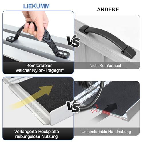LIEKUMM Rollstuhlrampe 182,5 cm, 300 kg Tragkraft Aluminium Auffahrrampe rutschfest, Rollstuhlrampe für Treppen, Tragbare Rampe für Rollstuhl, Türschwellen, Zuhause