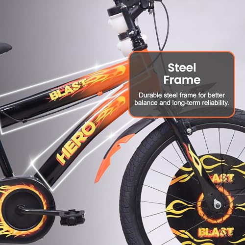 Image of Hero Blast 20T Single Speed Bicycle for Kids | Black-Orange | Rigid | Caliper Brake | Steel Frame : 12Inches | Rider Height : 3ft 8 inch - 4ft 5 inch | 95% Pre-Assembled(Ready to Ride in 5 Mins)