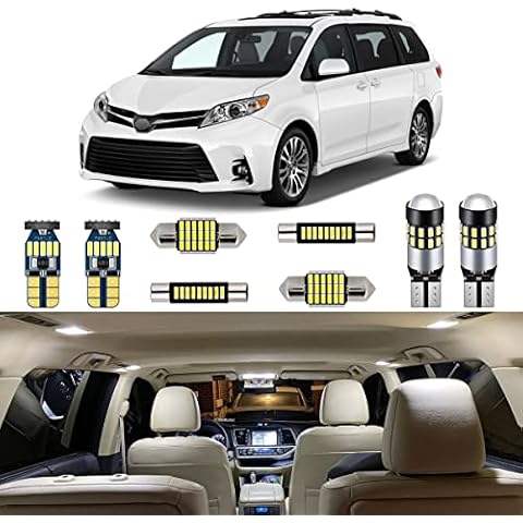 AUTOGINE 15 Piece White Interior LED Lights Kit for Toyota Sienna 2011 2012 2013 2014 2015 2016 2017 2018 2019 2020 2021 Super Bright 6000K Interior LED Light Bulbs Package + Install Tool Cover