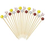 Honbay 100PCS Sports Ball End Bamboo Cocktail Picks Fruit Food Hamburger Toothpicks Cupcake Toppers Sandwich Appetizer Decorative Skewers Drink Garnish Sports Theme Party Decoration Sticks - 4 Styles