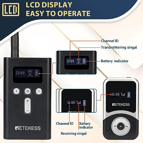 Retekess T130S Sistema de Traducción para Iglesia, Sistema de Audición Asistida con Auriculares D-Shaped para Ambos Oídos, Alcance 100m, Estuche de Carga para 32 Dispositivos, 1 Transmisor y 20 Receptores miniatura 6
