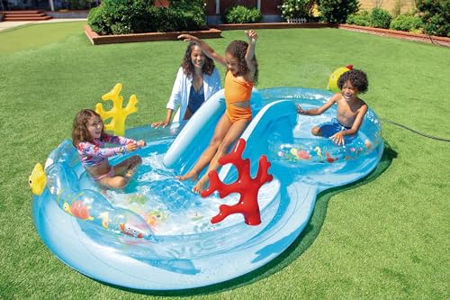 Image of INTEX Under The Sea Inflatable Kiddie Pool: Inflatable Kids Pool with Water Sprayer and Slide - Splash Pad - 122 inch x 76 inch x 28 inch - Ages 3+
