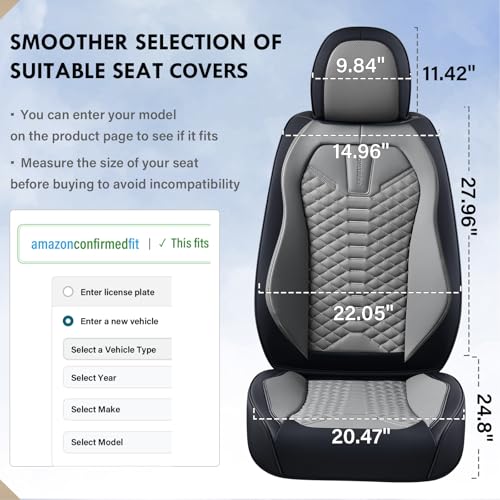 Image of Coverado Car Seat Covers, Front Seat Cover, Waterproof Nappa Leather Seat Covers for Cars, 2 Pack Car Seat Protectors Driver Seat Cover, Automotive Seat Covers Universal Fit for Most Cars, Black&Gray