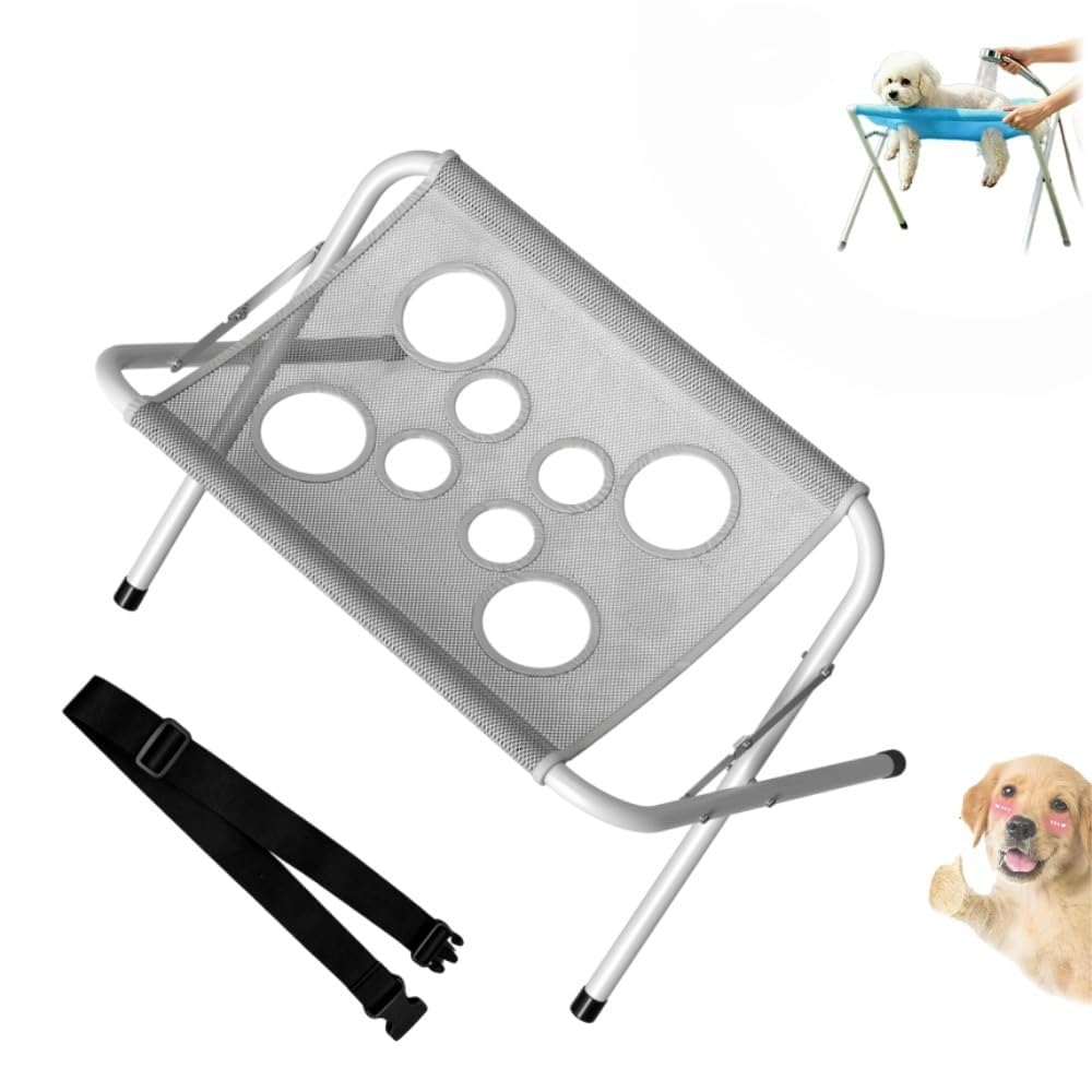 Nexalithix Pet Shower And Grooming Stand, Mesh Bathing Station, Foldable Metal Structure With Quick Surface And Strap Suitable For Pets Washing Maintenance Travel Groomings