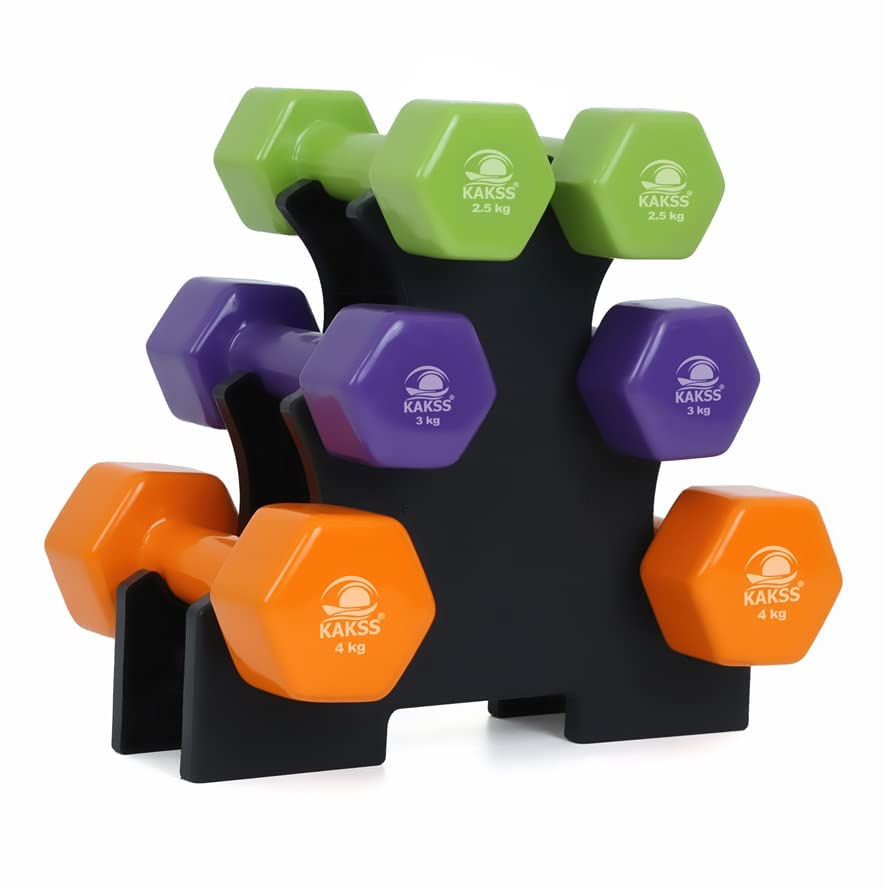 KAKSS Supreme Quality Vinyl Dumbbell With Stand (19Kg(2.5kg+3kg+4kg Pair)