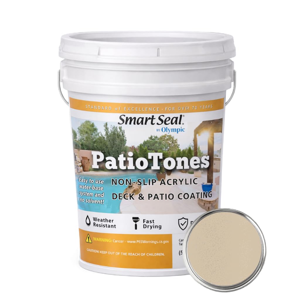 Kelley Technical Coatings Olympic Patio Tones - Warm Biscuit - 3 Gallon Bucket - Non-slip acrylic deck and patio coating, concrete restorer.
