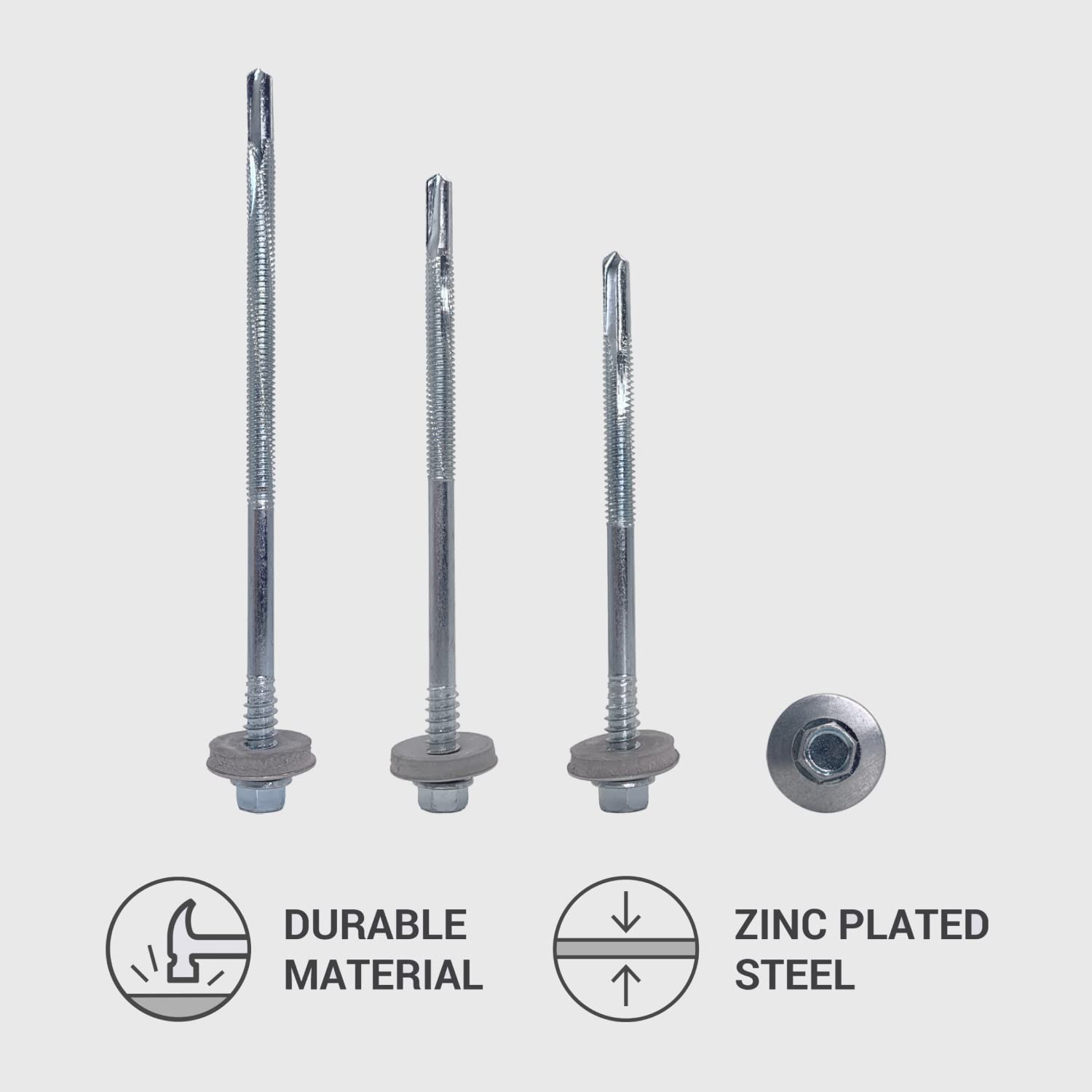 Marcopol Lot de 60 vis auto-foreuses à tête hexagonale en acier zingué 5,5 x 120 mm avec rondelles EPDM pour la fixation de panneaux à sandwich (60, 5,5 x 120 mm), Argenté.
