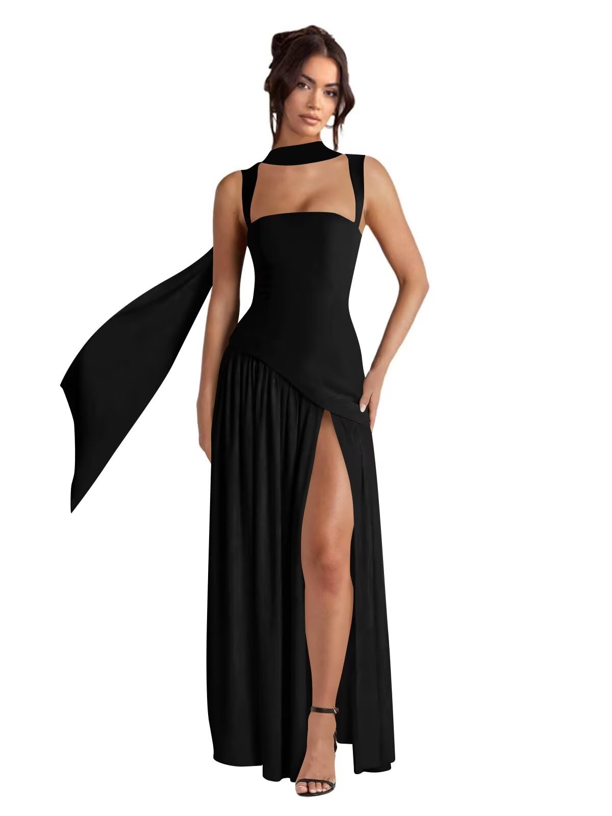 aseting Spaghetti Straps Bridesmaid Dresses Long with Scarf A-Line Square Neck Corset Evening Formal Dress for Women