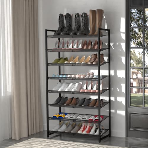 Image of Shoe Rack, 8-Tier Metal Shoe Organizer, Tall Shoe Rack for Closet,entryway,Garage, with Adjustable Flat or Angled Shelves, 32-40 Pairs,Shoes that can accommodate the Whole Family.