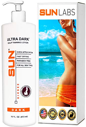 Self Tanning Lotion Ultra Dark 16 oz Dark Self Tanner by SUN LABORATORIES, Dye-Free Natural Sunless Self Tanner for Bronzing and Golden Tan All Year Long - (Packaging May Very)